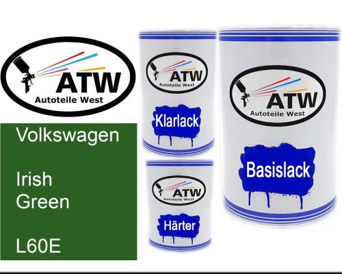 Volkswagen, Irish Green, L60E: 500ml Lackdose + 500ml Klarlack + 250ml Härter - Set, von ATW Autoteile West.